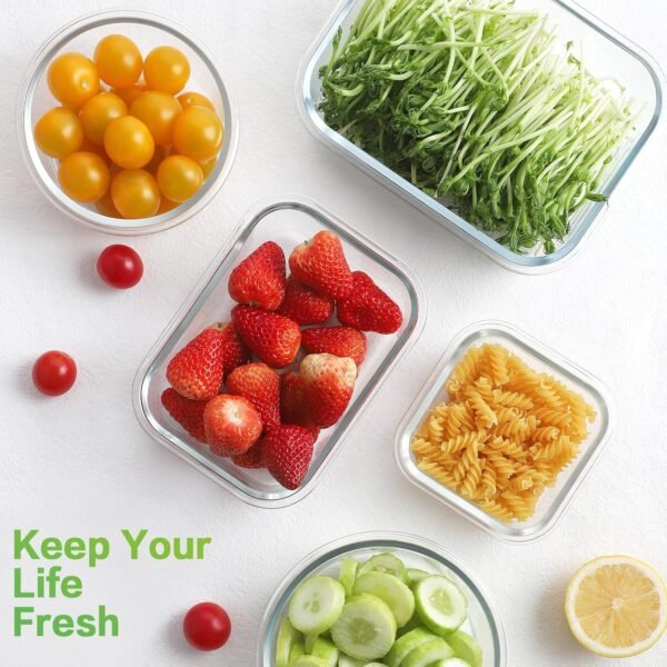 HOMBERKING Glass Food Storage Containers with Lids, [18 Piece] Glass Meal Prep Containers, Airtight Glass Lunch Bento Boxes, BPA-Free & Leak Proof (9 lids & 9 Containers) - Grey - Image 4