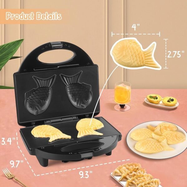 Taiyaki Fish Waffle Maker Machine with Non Stick Cooking Plate, Electric Japanese Fish Shaped Waffle Iron Pan, Korean Bungeoppang Pan, Recipe Included - Image 4