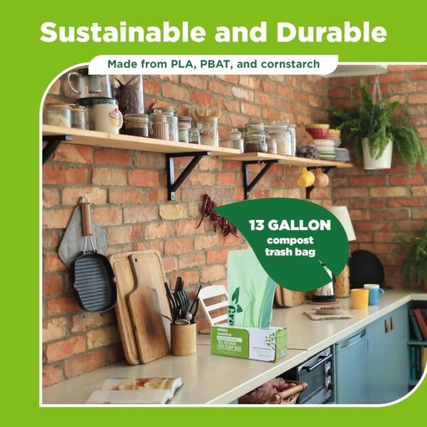 13 Gallon Compostable Trash Bags with Drawstring Tie, Heavy Duty Extra Thick 1 Mil, 49.21 Liter, 30 Bags, Tall Kitchen Food Scrap Waste Bag, BPI and OK Compost Home Certified, ASTM D6400 - Image 5