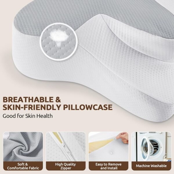 DONAMA Cervical Pillow for Bed Sleeping, Memory Foam Contour Neck Pillows with Breathable Pillowcase, Ergonomic Neck Support Pillows for Side, Back and Stomach Sleepers - Image 6