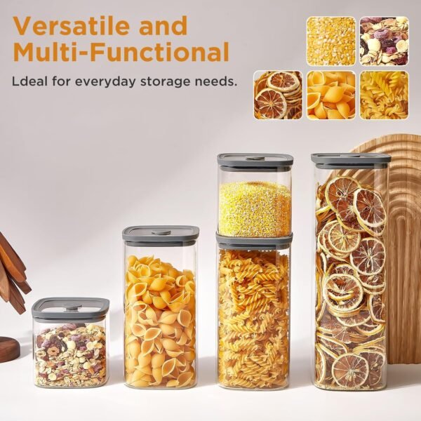Square Glass Food Storage Jars with Lids[Set of 5], Perfect for Pasta, Cookies, Nuts, Coffee, Cereal, Flour,Organize Your Kitchen with these BPA-Free Glass Jars with Silicone Lids - Image 4
