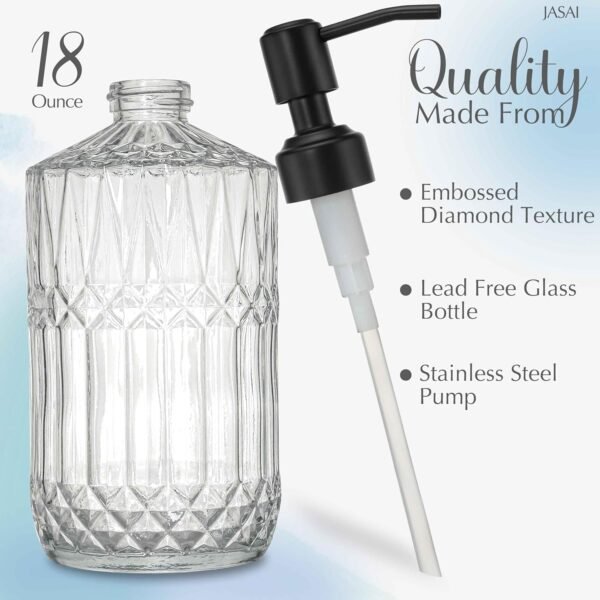 JASAI 18Oz Glass Soap Dispenser with Black Rust Proof Pump, Refillable Kitchen Soap Dispenser Thick Glass, Soap Dispenser Bathroom for Hand soap, Dish Soap, Lotion, Body Wash.（Black） - Image 2