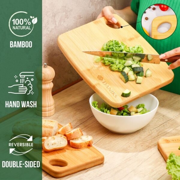 Daniks 100% Organic Bamboo Cutting Board Set of 3 for Kitchen | Heavy Duty Wood Chopping Board | Extra-Thick Cutting Board for Serving, Meat and Veggies (S, M, L) - Image 4