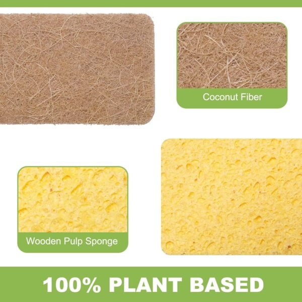 12 Pack Non-Scratch Scrub Sponge, Natural Kitchen Sponges for Cleaning Kitchen, Scratch Free Biodegradable Sponges for Dishes, No-Stick Cookware - Image 2