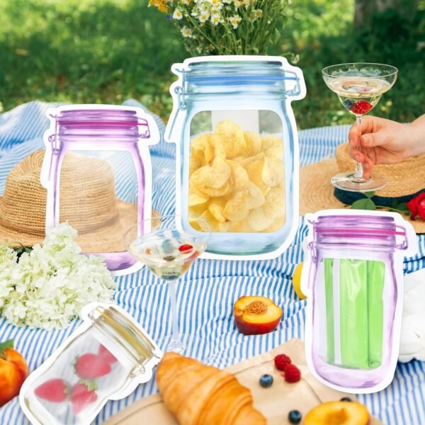 30 PCS Multi-Size Mason Jar Bottle Pattern Zipper Bags,Reusable Airtight Seal Leak-Proof Portable Food Snack Save Storage Pouch Bag for Travel Picnic Camping and Kids - Image 7