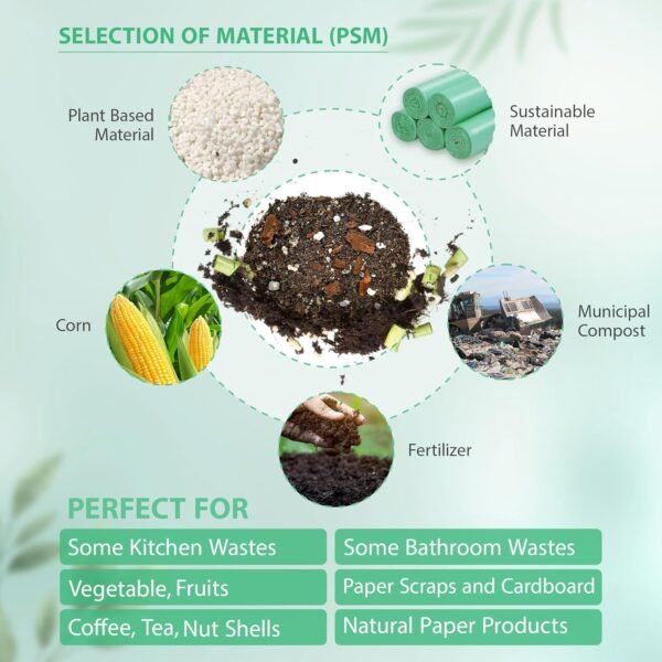 Compostable Trash Bags | Kitchen Compost Bag for Countertop Bin | Odor Control Disposable Bags | Small Biodegradable Trash Bags with Large Capacity | Recyclable Trash Bags - 75 Pack (Green) - Image 2
