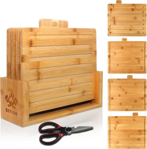 Holiday Gifts Cutting Boards For Kitchen - Wood Cutting Board Set, Bamboo Cutting Board Set with Holder, Wooden Cutting Board Set, Cutting Board Wood, Wooden Chopping Board, Charcuterie Boards - Image 8