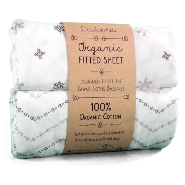 100% Organic Cotton Bassinet Sheets (Set of 2) for The Guava Lotus Travel Bassinet - Baby and Newborn, Fitted Bassinet Sheets, for Boys & Girls (Grey and White)