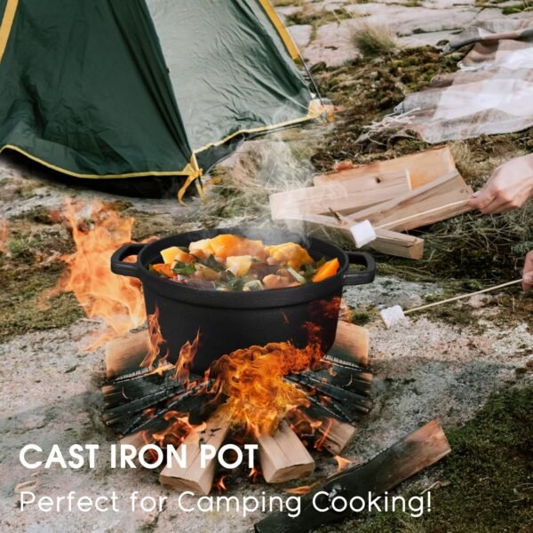 Pre-Seasoned Cast Iron 2-In-1 Heavy-Duty 5.5qt Dutch Oven With Skillet Lid Set, Oven,Grill, Stove Top, BBQ and Induction Safe - Image 9