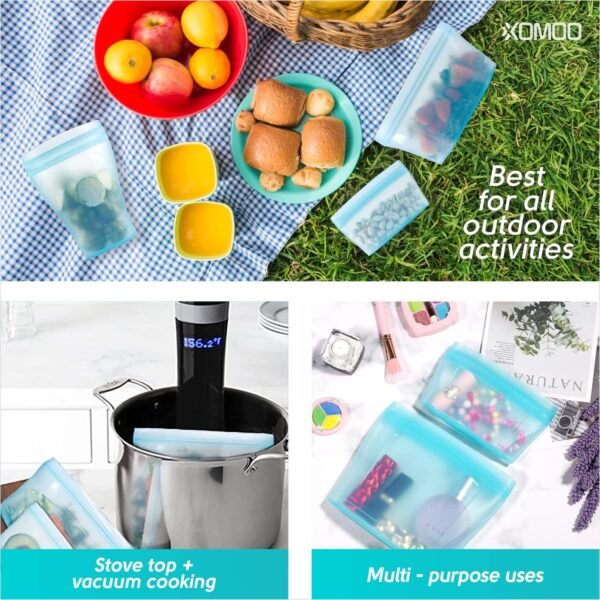 Reusable food container silicone bag, Upgrade second generation 6 Pcs Containers Storage, 100% Silicone Food Bag, Stand Up Preservation Rounded interior for easy cleaning. - Image 8