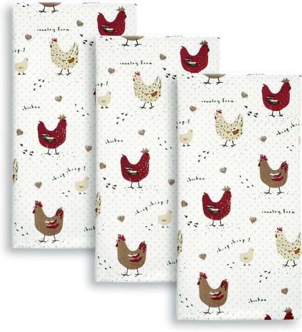 Cackleberry Home Farmhouse Chicken Kitchen Towels 100% Cotton, Set of 3