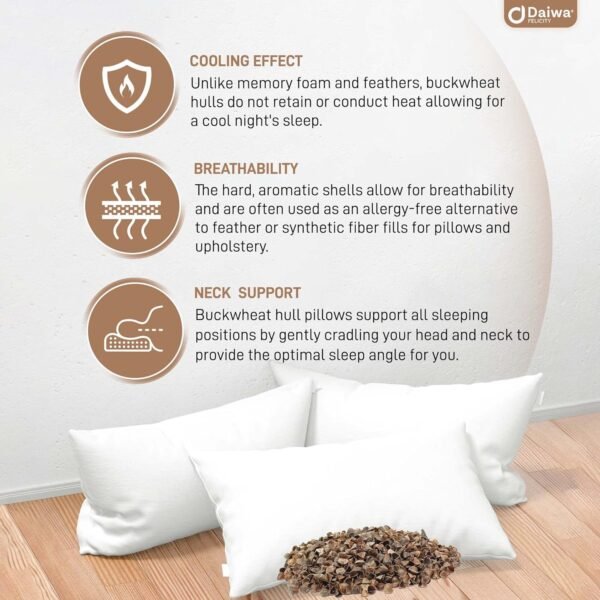 Daiwa Felicity Organic Buckwheat Pillow for Sleeping with Pillow Case – Sobakawa Japanese Hull Pillows with Premium Buckwheat Hulls - Cooling & Breathable with Neck Support for Any Sleeping Position - Image 3