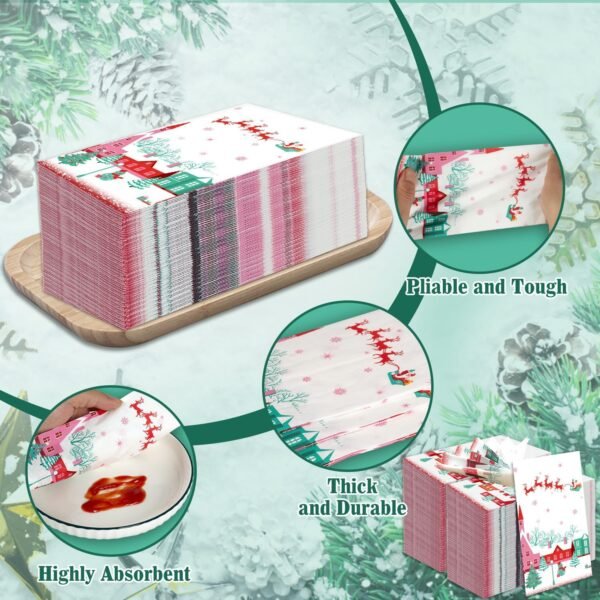 Vimorco Napkins Disposable Cloth Napkins, 200 Pack Guest Paper Towels, Cocktail Napkins Soft Absorbent Party Napkins Wedding Napkins for Kitchen, Dinners, New Year Party, Santa Claus Gift Snowman - Image 3