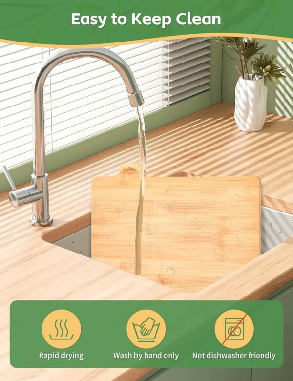 Bamboo Cutting Board Set, Lexda 4 Sets Labeled Tabs Cutting Board with Stainless Holder, Durable Kitchen Cutting Boards For Chopping Fruit, Meat, Cheese, Veggies - 11" x 8" - Image 5