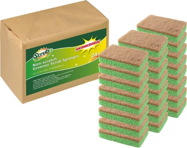 Natural Sponge by Scrubit - 24-Pack - Biodegradable Cellulose Natural Sponges for Dishes with a Tough Eco-Friendly Scouring Pad for Kitchen and Bathroom – Non-Stick Plant-Based Compostable Sponges