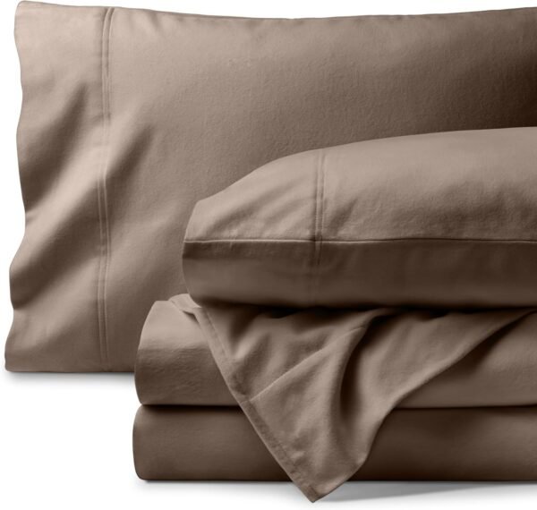 Bare Home Organic Cotton Flannel Sheet Set - King Size - 100% Cotton - Double Brushed for Extra Softness & Comfort - Warm, Cozy, and Durable - Breathable - Bed Sheets (King, Taupe)
