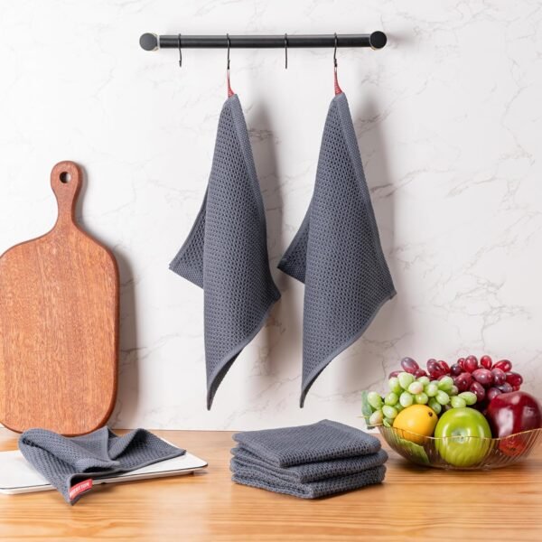 BOOMIBOO Kitchen Towels，Dish Towels 100% Cotton Waffle Weave Ultra Soft Absorbent Quick Drying Dish Rags，Dish Cloths， Dishcloths Sets，Tea Dowels for Kitchen，Bar Towels，12x12 Inches, 6-Pack, Grey - Image 7