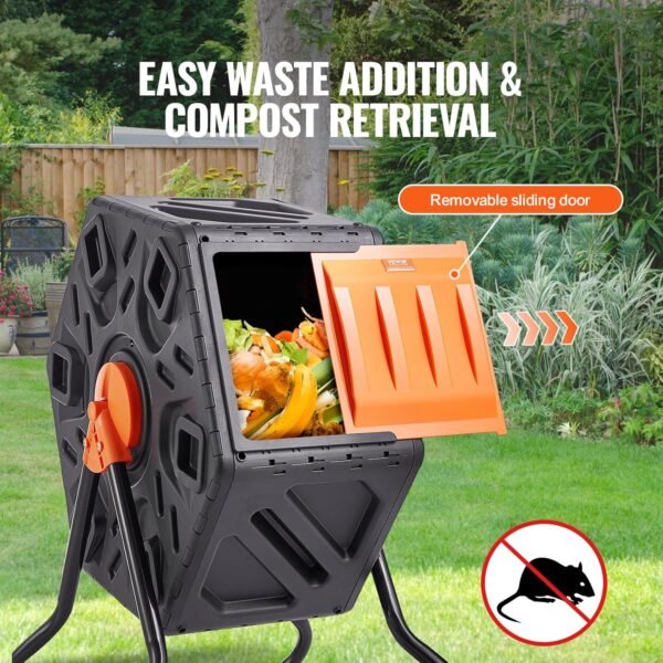 VEVOR Compost Bin, 18.5-Gal Small Composting Tumbler, Compact Single Rotating Chamber with Sliding Door and Steel Frame, BPA Free Composter Bin Tumbler for Garden, Kitchen, Yard, Outdoor - Image 3