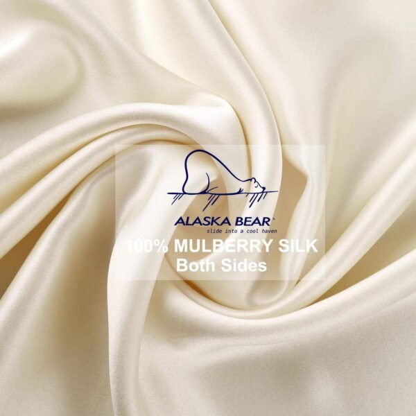 ALASKA BEAR Silk Pillowcase Standard Size for Hair and Skin Beauty Sleep 100% Organic Pillow Slip Case with Random Color Silk Scrunchie Gift Set (1pc, Cream) - Image 4