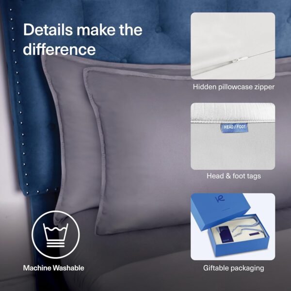 Kickoff 100% Organically grown Viscose Bamboo 4-pc Bedding Sheet Set, Queen Size, Cooling & Breathable, Double Stitching, Flat & Fitted Sheets, Pillowcases Pillow Covers (Queen, Snow White) - Image 5