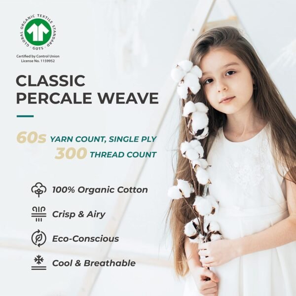 THREAD SPREAD 100% Organic Cotton Bed Sheet Set - Crisp and Cooling Percale Weave, Soft Breathable, Eco-Friendly, 4 Piece Bedding Set, Deep Pocket with All-Around Elastic, (California King, White) - Image 2