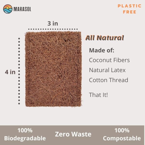 Marasol Soap Saver and Scrub Pad (2) | Coconut Fiber - Compostable | Plastic Free - Zero Waste | Bar Soap Holder | Tough Non-Scratch Scour Pad | Vegetable Brush | 2-Pack - Image 4