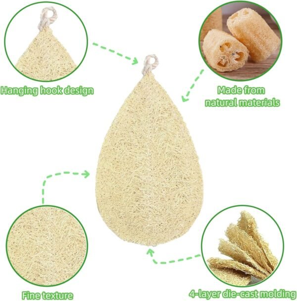 3-Pack Natural Loofah Dish Sponges - Biodegradable Cellulose Scrub Sponges for Kitchen, Bathroom, Household - Dual-Sided, Reusable, Non-Scratch Cleaning - Image 3