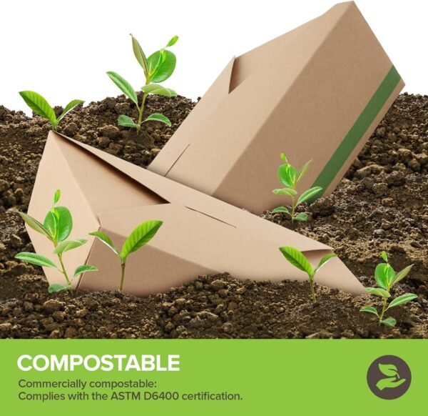 (Set of 40) 71oz Food Compostable Take Out Containers Disposable, Large Microwaveable Paper To Go Boxes, Grease Resistant Natural Kraft Cardboard Lunch Box, Takeout, Biodegradable, Eco-Friendly - Image 4