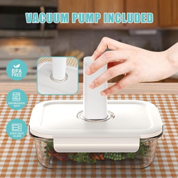 Vacuum Seal Glass Food Storage Containers with Sous Vide Bags, Meal Prep Container with Airtight Locking Lids for Lunch, BPA Free, Leak Proof, Long-Lasting Freshness-Rectangle/Square set - Image 9