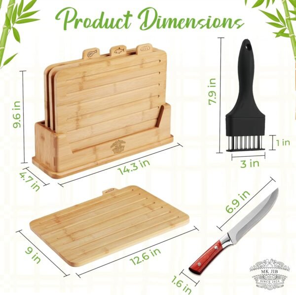 Premium Bamboo Cutting Board Set with Stand: Includes Bonus Meat Tenderizer and MultiKnife - Best Non-Toxic Cutting Boards, Best Kitchen Gift -I deal for Meat, Fish, Bread, Vegetables, and Fruits - Image 4