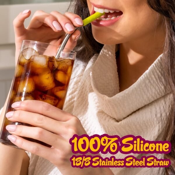 Premium Reusable Stainless Steel Drinking Straws With Silicone Tips + Patented Straw Cleaners and Carrying Case - 9” Long Metal With Curved Bend for 20/30/32oz Tumblers - Image 3