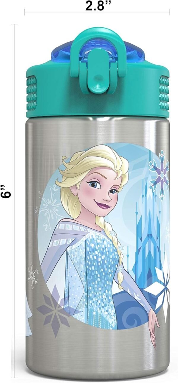 Zak Designs 15.5oz Stainless Steel Kids Water Bottle with Flip-up Straw Spout - BPA Free Durable Design, Frozen Girl SS - Image 3
