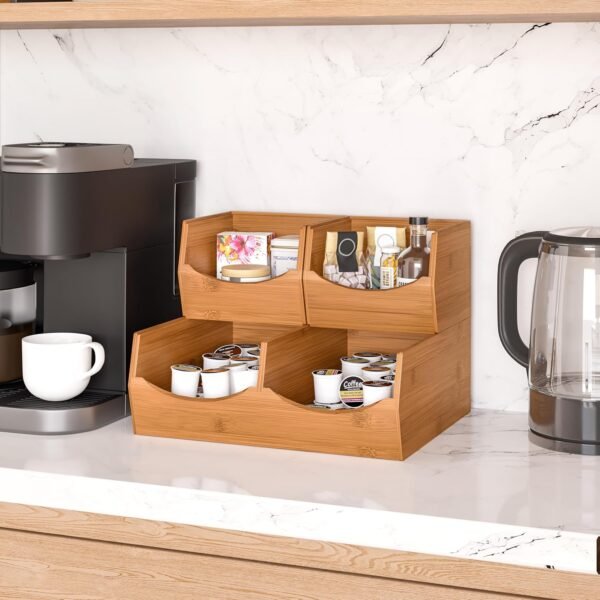 Seville Classics Bamboo Premium Organizer Storage Bins for Kitchen Silverware, Pantry, Closet, Office Desk, Pens, Utensils, Makeup, K Cup, Bamboo, Stackable Bin Set (3 Piece) - Image 5