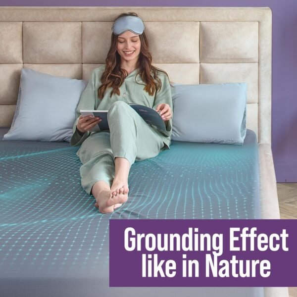Earth Grounding Fitted Sheet King Size with 12% Silver Fiber & 4% Silk & 85% Organic Cotton - Sky Gray - Soft Earth Grounding Well Bed Sheets - Grounded Conductive Bed Sheets for Better Sleep - Image 7