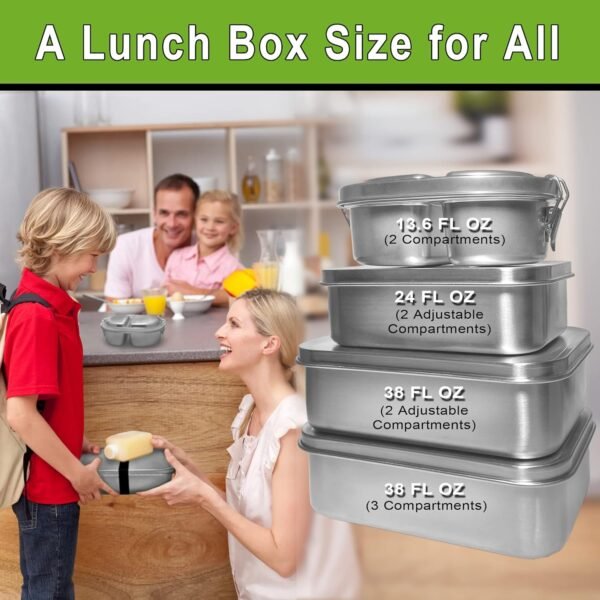 304 Stainless Steel Lunch Box, 14oz Leakproof 2 Compartment Bento Box, School Lunch or Snack Container - Image 6