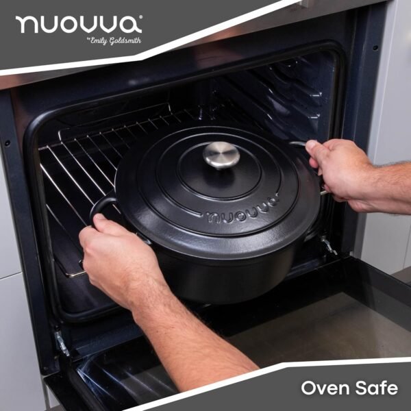 Cast Iron Dutch Oven with Lid – Non-Stick Ovenproof Enamelled Casserole Pot, Oven Safe up to 500° F – Sturdy Dutch Oven Cookware – Black, 6.4-Quart, 28cm – by Nuovva - Image 3