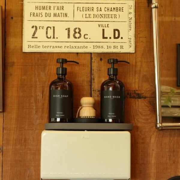 Set of 5 Kitchen Soap Dispenser Set 16 Oz Glass Hand Dish Soap Dispenser with Stainless Steel Pump, Cement Tray, Dish Scrub Brush for Farmhouse Rustic Home Bathroom Decor (Brown) - Image 7