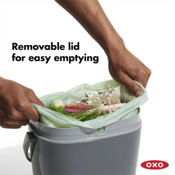 OXO Good Grips EASY-CLEAN COMPOST BIN - CHARCOAL - 1.75 GAL/6.62 L, Plastic, 8.3"L x 10.15"W x 12"H - Image 6