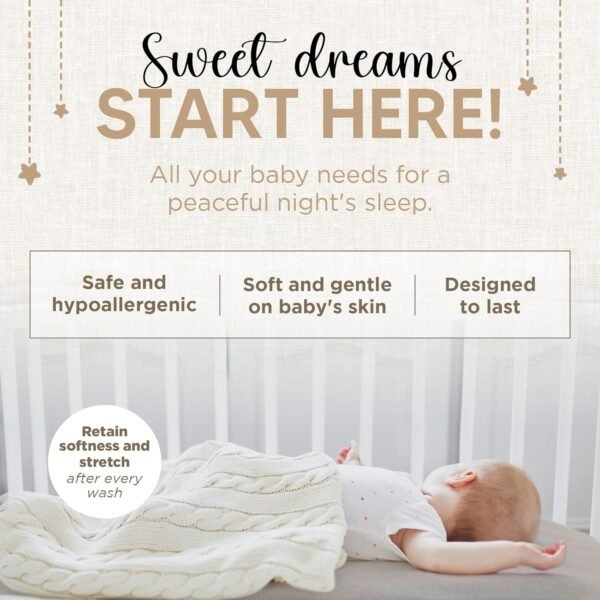 Bassinet Sheet for Bassinet Mattress - 100% Organic Jersey Knit Cotton - Snuggly Soft & Cozy Crib Sheets Fitted for Oval Rectangle & KoolaBaby Bedside Sleeper - White & Grey - 2 Pack (33 x 20) - Image 3