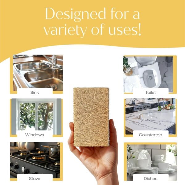 Coconut Fiber Kitchen Sponges - Pack of 6 Cellulose and Coconut Scrubber Sponges - Dish Cleaning Sponges | Plastic-Free | Planet-Friendly| Odor Free - Image 7