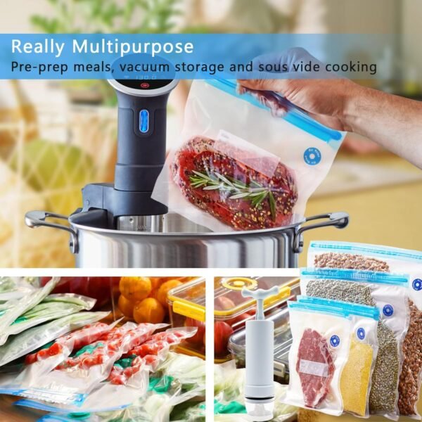 MOMODA Sous Vide Cooking Bags - Set of 40 | BPA-Free Reusable Vacuum Seal Bags with Air Valve for Joule and Anova Cookers | Freezer Safe Vacuum Food Storage Bags with Upgraded Hand Pump Included - Image 6