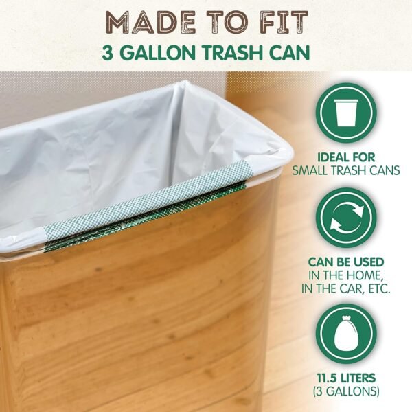 KC’s Compostable 3-Gallon Small Biodegradable Trash Bags, 25 Count | Extra Durable Disposable Compost Bags with Drawstring Closure for Odor-Control & Easy Tie | For Home & Toilet Waste - Image 3