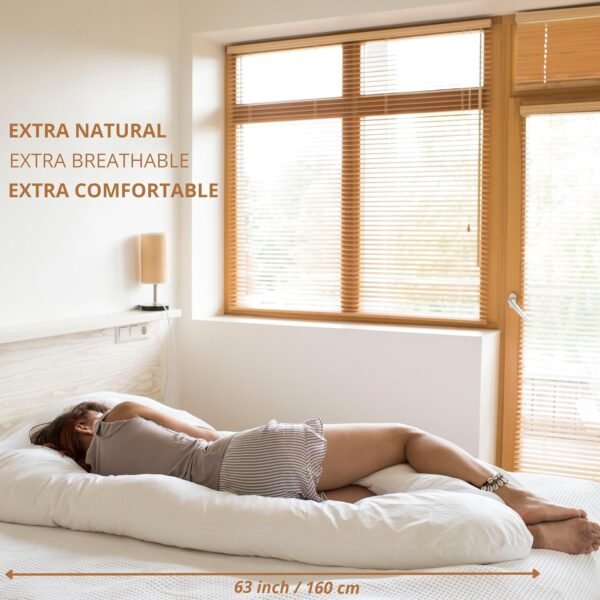 U Shaped Body Pillow - Cooling Maternity Pillow for Pregnant Women with Organic GOTS Certified Cotton Cover - Cuddle Pillow for Adults - Pregnancy Must Have for Comfy Sleep and Relief! - Image 2