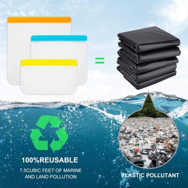 ENLOY 12 Pack Reusable Food Storage Bags, BPA Free PEVA Reusable Freezer Bag, 2 Gallon & 5 Sandwich & 5 Snack Size Bags, Leakproof Freezer Bag for Liquid Lunck Sandwich Marinate Meat Fruits Vegetable - Image 7