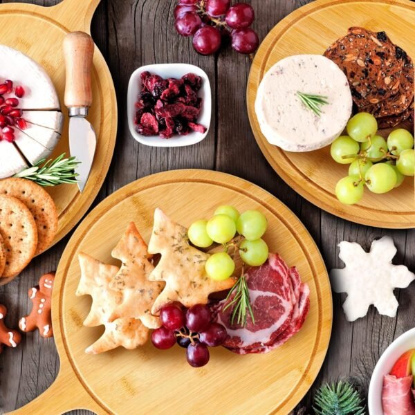 Nuenen 10 Pcs Round Wood Cutting Board with Handle Wooden Serving Board Kitchen Chopping Boards for Pizza, Bread, Cheese, Charcuterie, Fruit, Vegetables (Bamboo) - Image 4