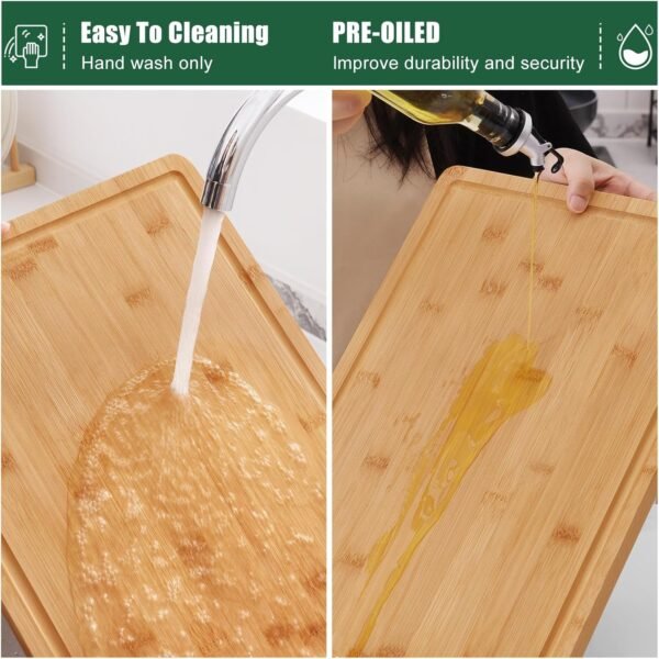 Homaxy Extra Large Organic Bamboo Cutting Boards for Kitchen, 18"x12" Wooden XL Cutting Board with Juice Groove and Handles, Charcuterie Butcher Block Wood Serving & Chopping Board - Pre Oiled - Image 7