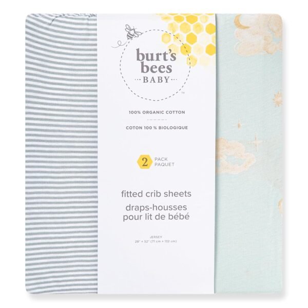 Burts Bees Baby Solid Fitted Crib Sheet Organic Cotton BEESNUG - Fits Unisex Standard Bed and Toddler Mattress, Infant Essentials, 28 x 52 x 5.5 Inch - Image 2