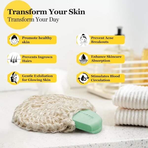 Natural Handwoven Sisal Loofah Body Scrubber - Organic Shower Sponge Made from Premium Agave Fibers - Arabic-Turkish Style with Bar Soap Pouch - Natural Body Scrubber for Men & Women - Image 2