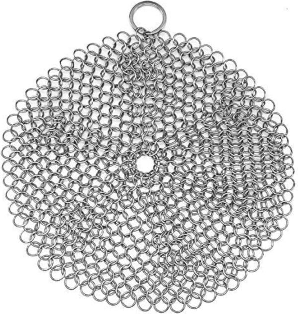316 Stainless Steel Cast Iron Skillet Cleaner Cast Iron Scraper Chainmail Scrubber for Cast Iron Pans, Pre-Seasoned Pans, Griddle Pans, BBQ Grills, and More Pot Cookware-Round 7 Inch Diameter