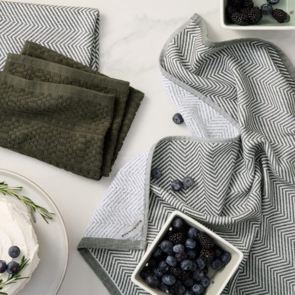 KitchenAid® Evergreen Design Series Heavyweight Textured Oversized Kitchen Towels 3-Pack Set, Absorbent 100% Cotton, Dual-Purpose, Deep Forest Green, 18"x28" - Image 2